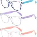 FANNYGO 3 Pack kids Blue Light Blocking Glasses for girls boys Computer Blue Light Blocking Glasses For Age 3-9 (Light blue + Light purple + Light pink)