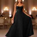 Womens Pleated A-Line Ruched Sleeveless Prom Dress Adjustable Spaghetti Strap Backless Party Gown Dress