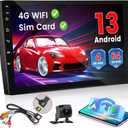 [Support SIM Card] Hikity 8 Core 4+64G Android 13 Double Din Car Stereo with Wireless Carplay Android Auto 10.1'' Touchscreen Radio WiFi GPS Bluetooth Mirror Link AM/FM/RDS, EQ DSP, Mic Backup Cam