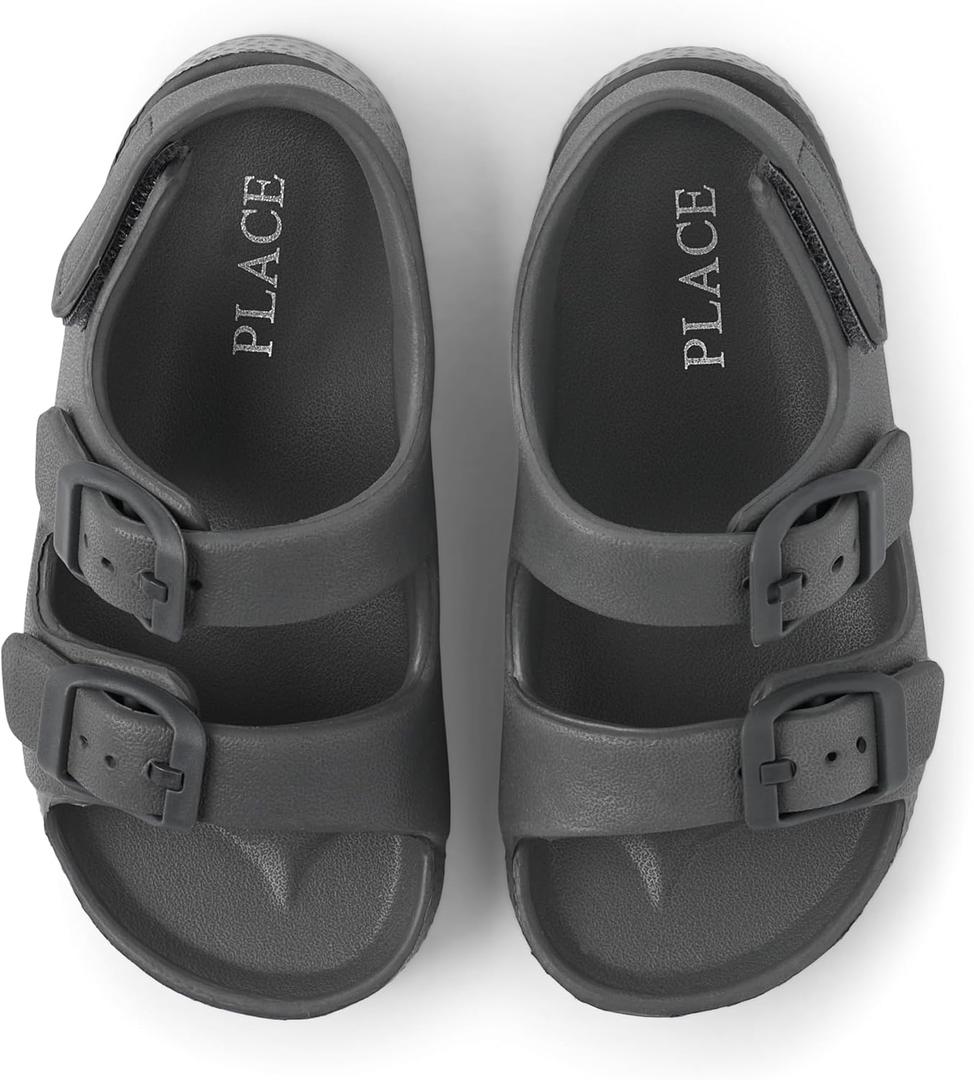 The Children's Place Baby Boys and Toddler Everyday Double Buckle Slide Sandals with Backstrap (Grey)