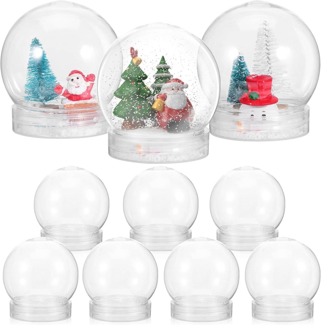 10Pcs DIY Snow Globe, 3 Inch Plastic Snow Globe Kit Clear Water Globe Clear Fillable Jar with Screw Off Cap DIY Crafts Landscape Globe Christmas abletop Decorations