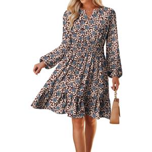 GRACE KARIN Spring Dresses for Women 2026,Casual Long Sleeve Mini Dress, Floral Wedding Guest Dress with Pockets (M)