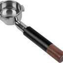 Openwork Bottomless Portafilter, Compatible For IKAPE, Stainless Steel And Walnut Espresso Handle Extraction Precision Basket(54mm Black)