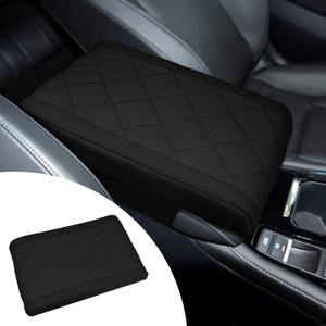 Hovom Car Center Console Armrest Pillow, 12.6"7.87"1.97" Leather Arm Rest Cover for Cars, Soft Comfortable Auto Armrest Cushion Pad, Vehicle Middle Console Cover, Car Accessories (Black)