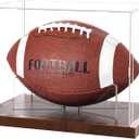 Football Display Case Acrylic Clear, Football Stand Holder Full Size with Solid Wood Base, UV Protected Football Display Box with Removable for Football Fans & Collectors, Memorabilia & Gift
