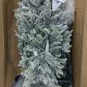Puleo International 7.5ft Pre-Lit Flocked Aspen Fir Christmas Tree with 700 Clear Lights, 1319 Realistic Dense Snow Flocked Branch Tips, Easy Setup Artificial Trees with Sturdy Metal Stand