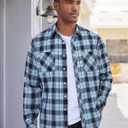COOFANDY Men's Flannel Plaid Shirts Long Sleeve Casual Button Down Shirt with Pockets (Blue, 4XL)