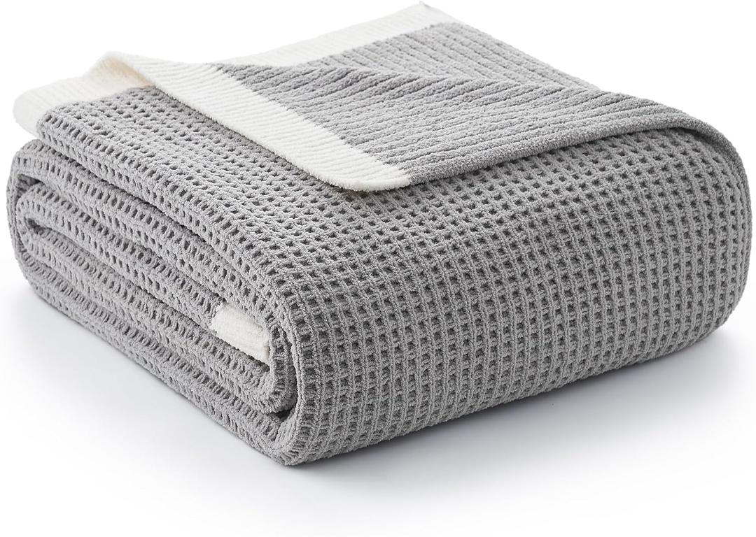 Amlie Home Chenille Throw Blanket, Soft Cozy Waffle Throw for Couch & Sofa, Warm Yet Lightweight, Breathable All-Season Throws for Women Men, Housewarming, Birthdays, 50"x60", Grey