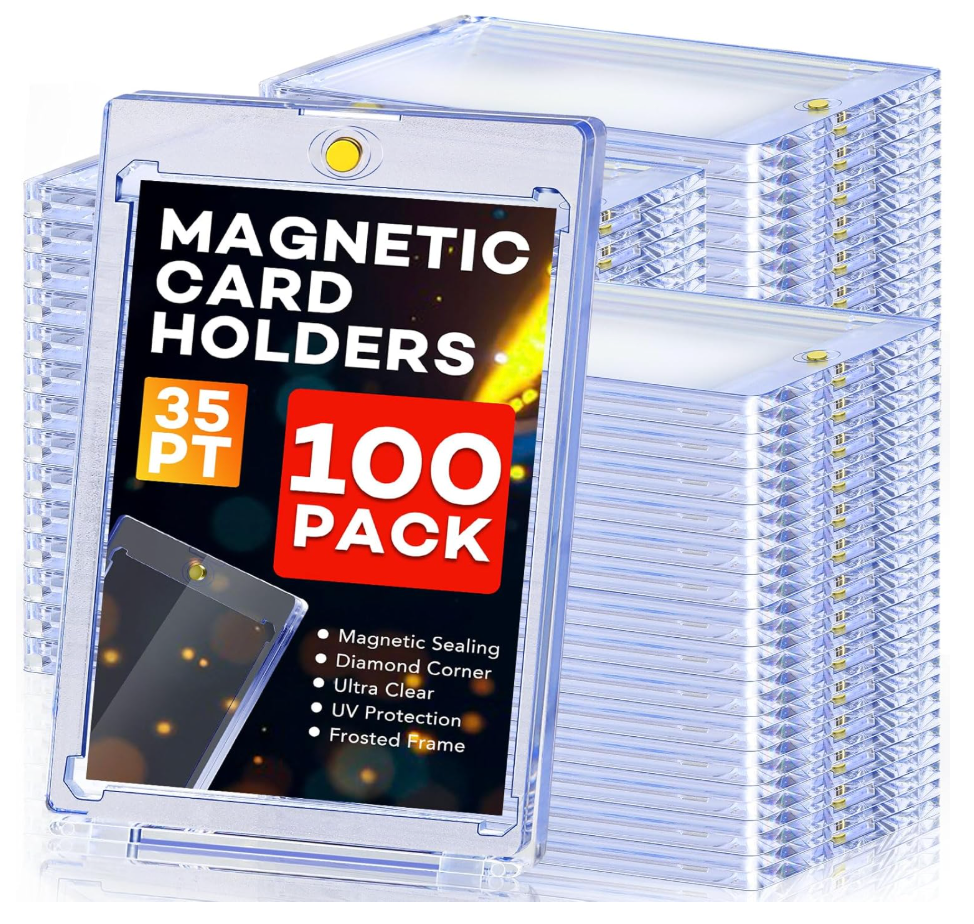 100ct Magnetic Card Holders, Magnetic 35pt One Touch Card Holders, UV Protection Hard Plastic Display Case for Trading, Sports, Baseball, Football, Game Cards