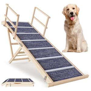Dog Ramp for Bed, 64" Foldable for Large Small Dogs, Extra Width 18" for Dogs to Get on Bed Car, Portable Pet with Two Safety Side Rails and 6 Adjustable Heights from 24.6" to 30"