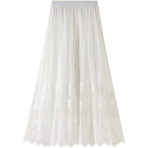 Women's Tulle Skirt Elastic High Waist Tiered Layered Mesh Skirt Ballet Prom Party Tulle Tutu A-line Midi Skirts Lace Floral Trim, Size S