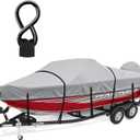 Boat Cover, Heavy Duty 1200D Waterproof Boat Covers 16-18.5ft with Motor Cover and Windproof Adjustable Metal Buckle Fits Bass Boat,V-Hull,Tri-Hull,Runabout Boat,Gray (Length: 16'-18.5', Beam Width: up to 94")