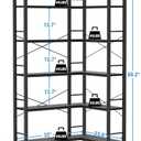 5-Shelf Corner Bookshelf, Large Open Shelf Bookcase,Black Metal Frame, L-Shaped Storage Rack with Cross Braces for Living Room Home Office