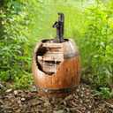7 x Teamson Home Vintage Barrel Waterfall Fountain with Pump for Outdoor Patio Garden Backyard Decking, 33 Inch Height, Wood