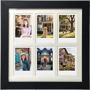 Polaroid Picture Frame Collage for 2x3 Instax Mini Film - 6 Openings, Black Photo Wall Display (black, 10×10)