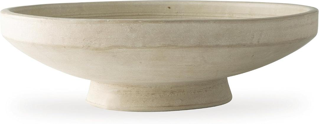 Signature Design by Ashley Justy Decorative Bowl, Terra Cotta Accent With Antiqued Beige Finish for Table Displays and Centerpiece Styling, 18" W x 18" D x 5.25" H