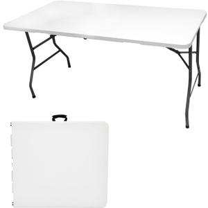 Folding Table 5ft, Plastic Heavy Duty Fold in Half Table Portable Height Adjustable with HDPE Top for Indoor Outdoor Dining Camping Picnic Party