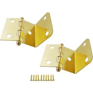 QCAA Durable Steel Semi-Concealed Hinge for Box, Chest & Cabinet, 1-1/2" Width x 1.2 mm Thickness, Brass Plated, 2 Pack, Made in Taiwan
