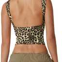 QINSEN Women's Sexy Open Back Sleeveless Crop Tank High Neck Slim Fit Cropped Tee Shirt Y2k Tops X-Large, Leopard