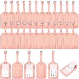 Dunzy 30 Pieces Leather Luggage Tag Women Identifiers Travel Suitcase Tags for Luggage Travel Backpack Bag Wedding Favors Women Men Adults Bulk (Pink)