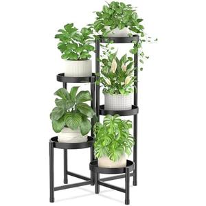iDavosic.ly Plant Stand Indoor Outdoor, 5 Tier Corner Metal Flower Display Holder Shelf, Folding Tall Orchid Rack for Patio Balcony Porch Garden Living Room House, Black