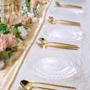 FOCUSLINE 60Pcs Clear Plastic Plates, Clear Disposable Plates with Gold Rim, 30 7" Salad Dessert Plate and 30 10" Dinner Plate Heavy-duty Hammered Plates for Party, Wedding, 7Inch 10Inch