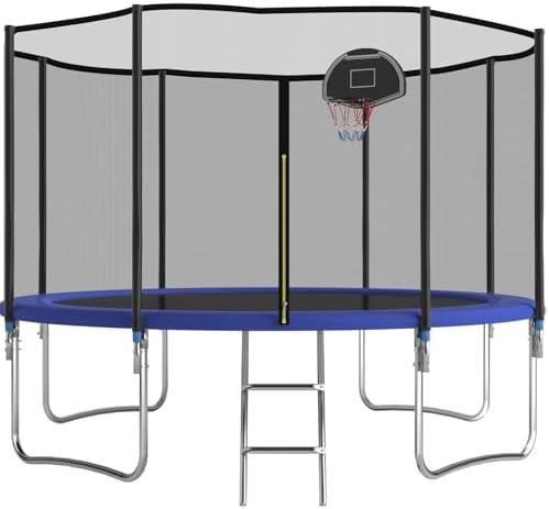 Redkid, Outdoor Trampoline, Diameter 122/366 cm, Kids Trampoline with Safety Net, Ladder, Basketball Basket, 440 lbs Load Capacity