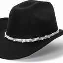 Glitter Silver Black Cowboy Hats for Women - Western Sparkly Rhinestone Cowgirl Hat for Ladies Size M-L (7-7 1/4)
