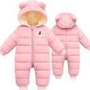 BYFRI Baby Boys Girls Snowsuit Newborn Cozy Winter Coat Infant Bear Hooded Jumpsuit Toddler Snow Outfit for 0-6 Months (Pink)