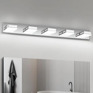 40-Inch 5-Light LED Modern Chrome Bathroom Vanity Light Fixtures Over Mirror, Bathroom Lighting Fixtures with Cool White 6000K, Rotatable Vanity Wall Lights for Bath Restroom Powder Room