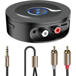 Bluetooth 5.2 Receiver for Home Stereo, RCA & 3.5mm AUX Out Put, Wireless Audio Adapter for Stereo Receiver&Amplifier, Low Latency HiFi Music Streaming