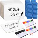 Affrolling 48 Sets Small Whiteboard Dry Erase Boards 5" x7'' Mini Double Sided Dry Erase Lap Boards with Markers Erasers Pen Holders Personal Whiteboards for Students Classroom Teacher