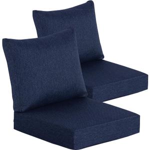 Goodgoods 24 x 24 Outdoor Patio Deep Seat Cushions 2-Pack, 1000+ Hours Fade-Resistant & Water-Resistant Outdoor Furniture Chair Cushions with 30D High-Resilience Foam for Sofa Chair, Indigo, 24''x24''x5.5''