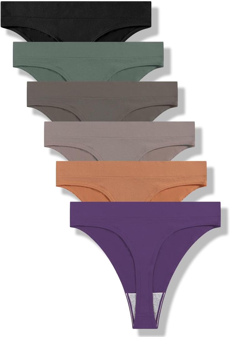 GRANKEE Women's High Waisted Breathable Seamless Thong Panties,No Show Workout Underwear,Comfortable Cotton Crotch,6 Pack (XL)