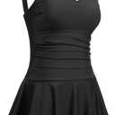 Yonique One Piece Swimsuits for Women Modest Tummy Control Swimdress Vintage Bathing Suits Skirt Swimwear, Large, Black, Size 1 