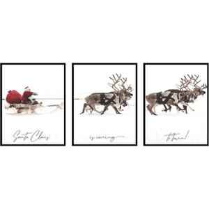 BigWig Prints Christmas Poster - Santa Sleigh Decor, Christmas Wall Art, Santa Picture, Pictures For Wall, Christmas Decor, For Art - Set Of 3 (12x16)
