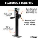 CURT 28324 Weld-On Pipe-Mount Swivel Trailer Jack, 2,000 lbs., 15 Inches Vertical Travel