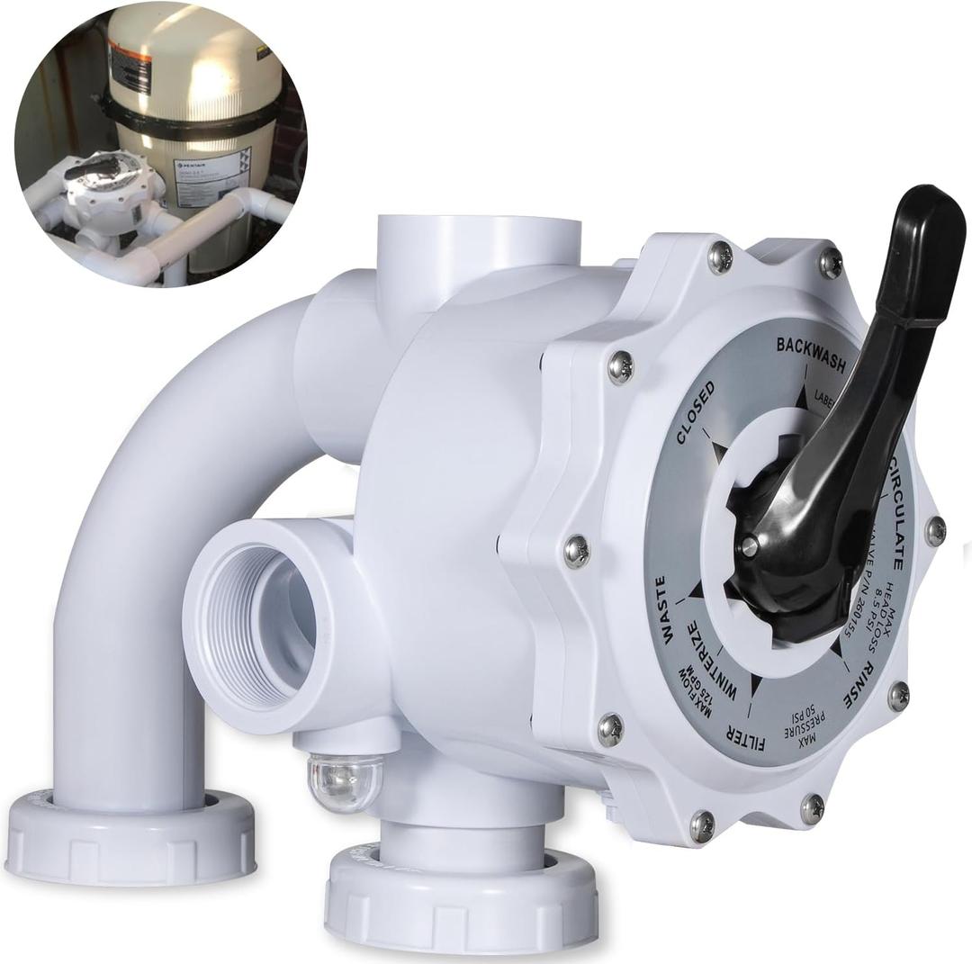 Replacement for 261055 Multiport Valve for Triton And Quad D.E. Pool/Spa Filters, 2" Threaded Port, 7 1/2 Inch Centerline, White Side Mount Valve