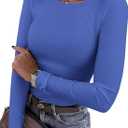 PRETTYGARDEN Women 2026 Fall Clothes Long Sleeve Shirts Ribbed Knit Fitted Basic Tee Going Out Tops Underscrub Casual Outfits (Medium, Blue)