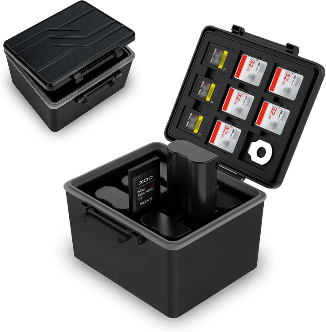 JJC DSLR Camera Battery & SD Micro SD XQD Card Case Holder for Canon LP-E6 LP-E6N LP-E6NH Nikon EN-EL15 EN-EL14 Sony NP-FZ100 Fujifilm NP-W126 NP-W235 Battery and More Below 1.5x0.9x2.4