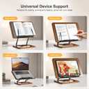 OPTIXCELL Book Stand for Reading, 360 Rotating Hands Free Book Holder, Adjustable Height and Angle, Page Clip for Cookbook, Recipe, Magazine, Laptop,Tablet, Foldable for Kitchen, Office, School