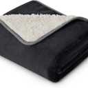 Bedsure Waterproof Blanket for Bed - Sherpa Fleece Waterproof Dog Blankets for Large Dogs, Pet Blankets for Bed/Couch/Dog Crate, Soft Plush Reversible Furniture Protector, Queen Size, 90"x86", Black