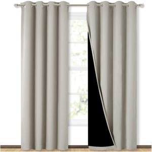 NICETOWN 100% Blackout Window 84in Curtain Panels, Cold and Light Blocking Drapes with Black Liner (Natural, 2 Pieces, 52  Wide per Panel) (52"W x 84"L (Pack of 2))