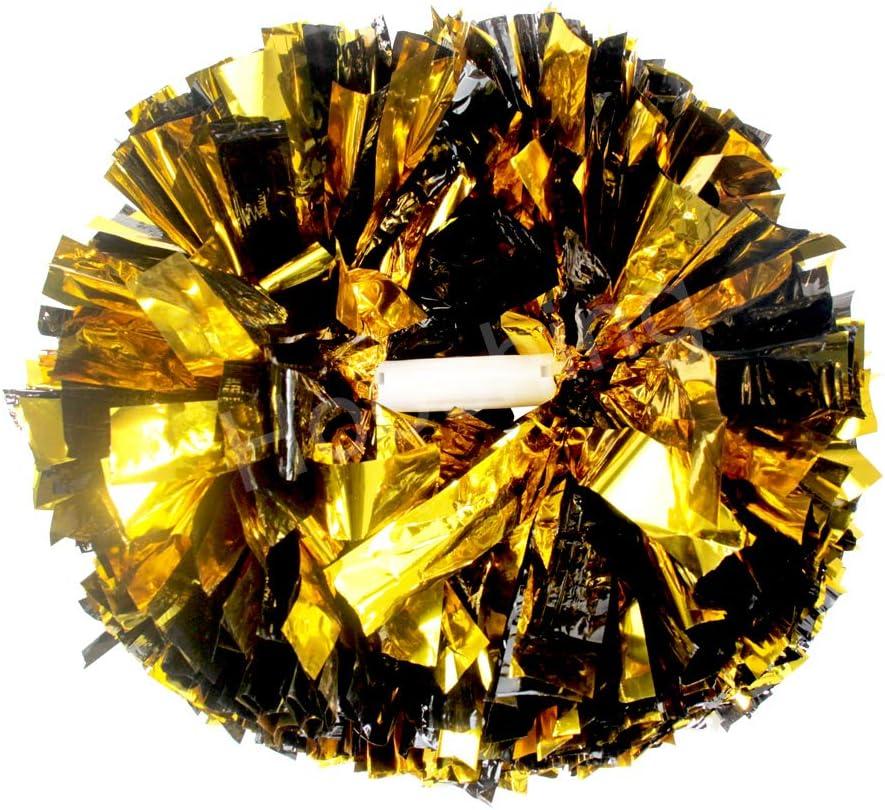 Hooshing 2/6/12PCS Cheerleading Pom Poms with Baton Handle for Team Spirit Sports Dance Cheering Kids Adults (Black and Gold)