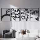 AMAATE Modern Abstract Wall Art Set, Black Metal Wall Decoration, 4-piece Hollow Iron Geometry Art for Living Room Home Decoration (Decorative Art, Tree of Life, 17.7 "X 26.4")