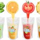 100 Pcs Zipper Plastic Pouches Drink Bags, Heavy Duty Hand-Held Translucent Frosted Reclosable Stand-up Bag 2.4" Bottom Gusset with 100 pcs Straws & Funnel Included