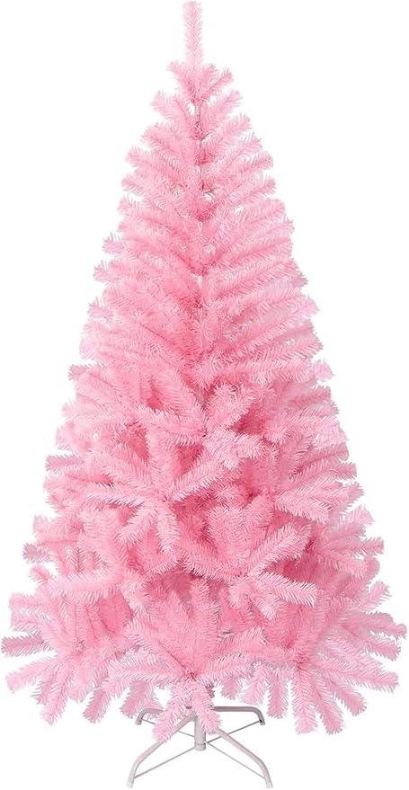 Pink Christmas Tree, 4FT Christmas Tree with Metal Stand, Artificial Pink Tree with 300 Branch Tips, Easy Assembly, for Indoor Outdoor Holiday Decoration