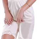 Women Lace Edge Pyjama Bottoms Solid Color Loose Soft Satin Silk Pettipants Summer Casual Half Slip Shorts (White, L)
