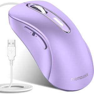 memzuoix Wired Mouse, USB Computer Mouse 1400 DPI Mobile Optical Mouse Ergonomic Design Computer Mice with 5FT Cord for Laptop, PC, Desktop, MacBook, 5 Buttons (Lilac)