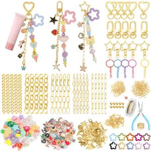 Ecoofor 364 Pcs Keychain Making Kit for Kids & Adults  Includes 20 Keychain Clips, 25 Extender Chains, 136 Charms, Beading Accessories, Jewelry Pliers  DIY Bag Charms & Jewelry Craft Kit Supplies (5 Styles Essential Set)